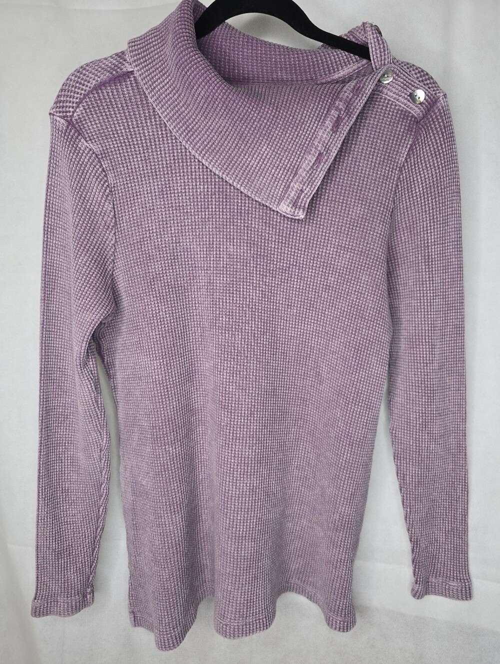 Jillian Nicole Waffle Knit Top Mauve Pink Cowl Neck Button Shoulder Cozy Cottage